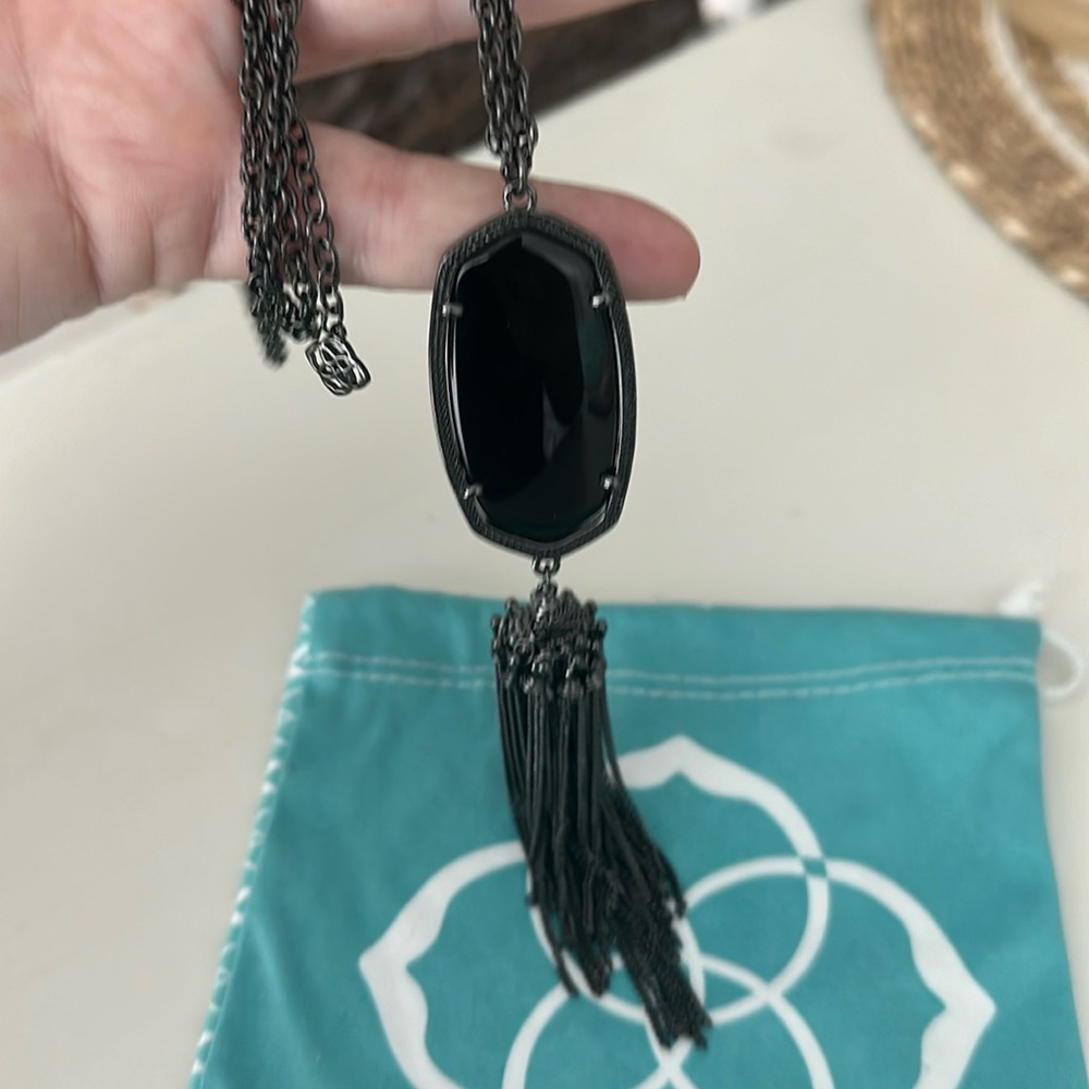 Kendra Scott Rayne necklace in gunmetal black with black stone.